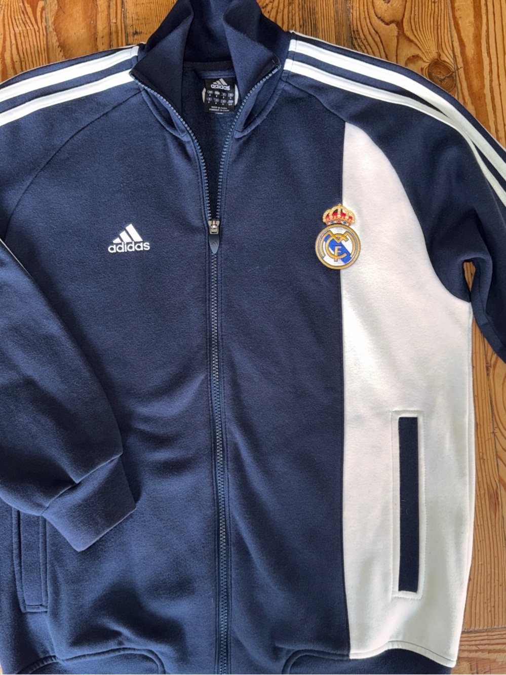 Adidas Real Madrid Men's Embroidered Navy/White Track Football Sweatshirt - SM